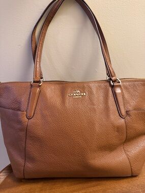 Coach Pebbled Leather Tote in Warm Chestnut